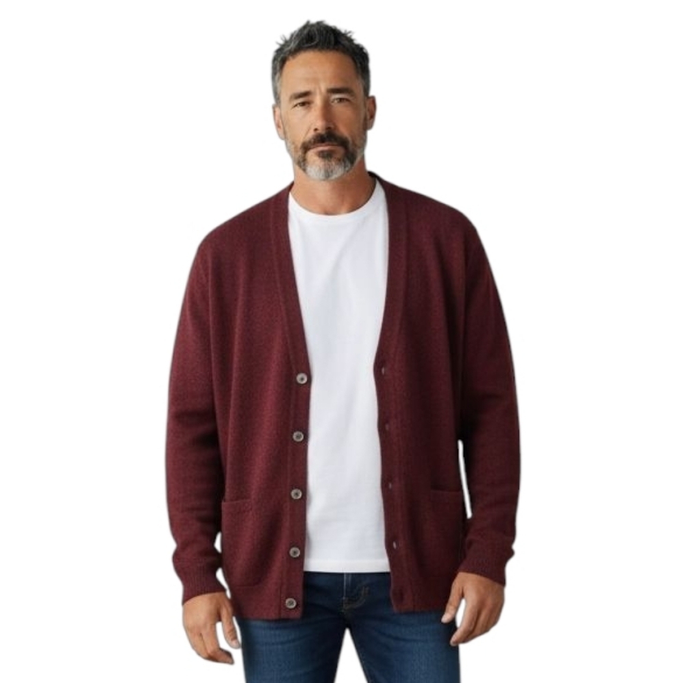 Panda Men's Maroon Cardigan, 50% LambWool/50% Camelhair,Size 42, Stately Classic